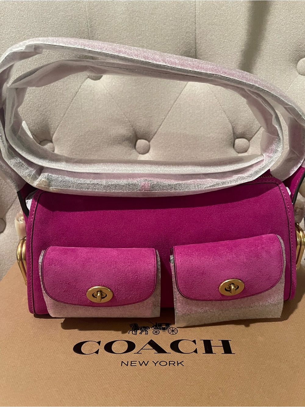 Coach originals Haversack turn-lock bag 27 in gorgeous Magenta Suede NWT